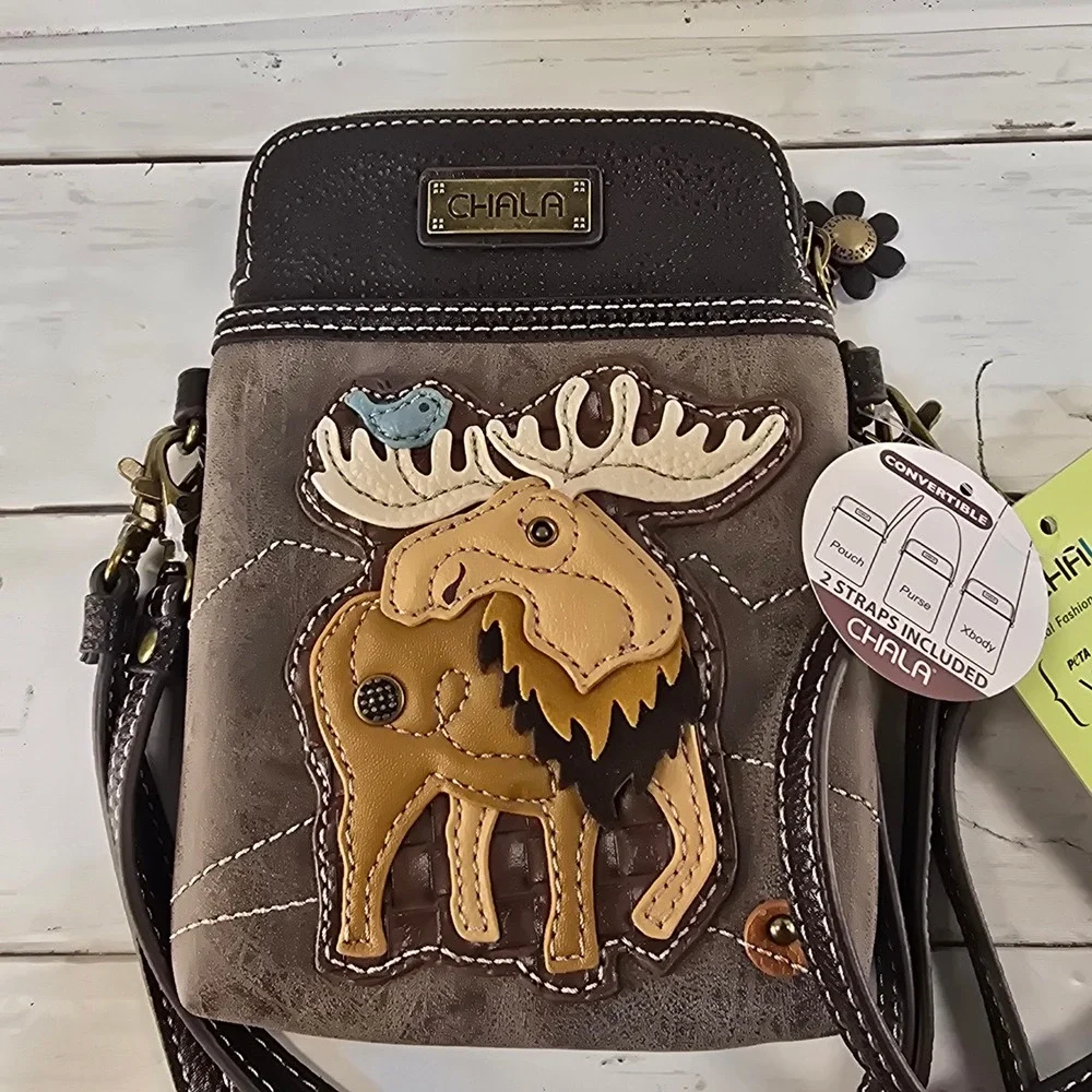 NWT Chala Moose Cell Phone Crossbody Purse Stone Gray Vegan Leather Bag
